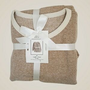 American Eagle Pajama Set Small Waffle Plush Long Sleeve Shirt Shorts Cappuccino